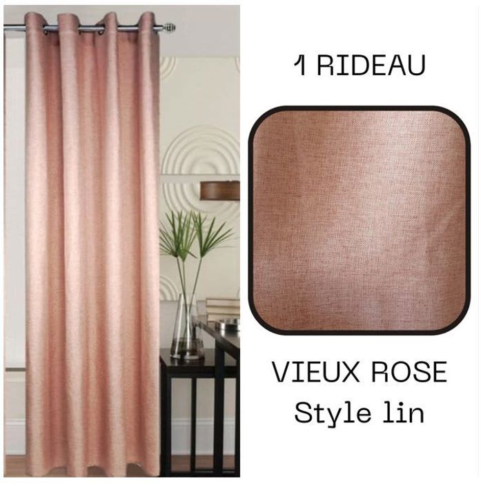 Rideau Vieu Rose - 140x260cm - Style Lin - Occultant & Élégant