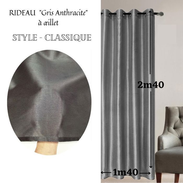 Rideau Contemporain Gris - 140x240cm - Classique & Élégant