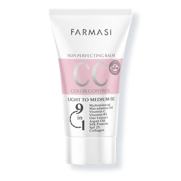 Fond de teint - FARMASI - MAKE UP CC CREAM - Light to Medium 02 - SPF 25 - Vitamine C, huile d'argan