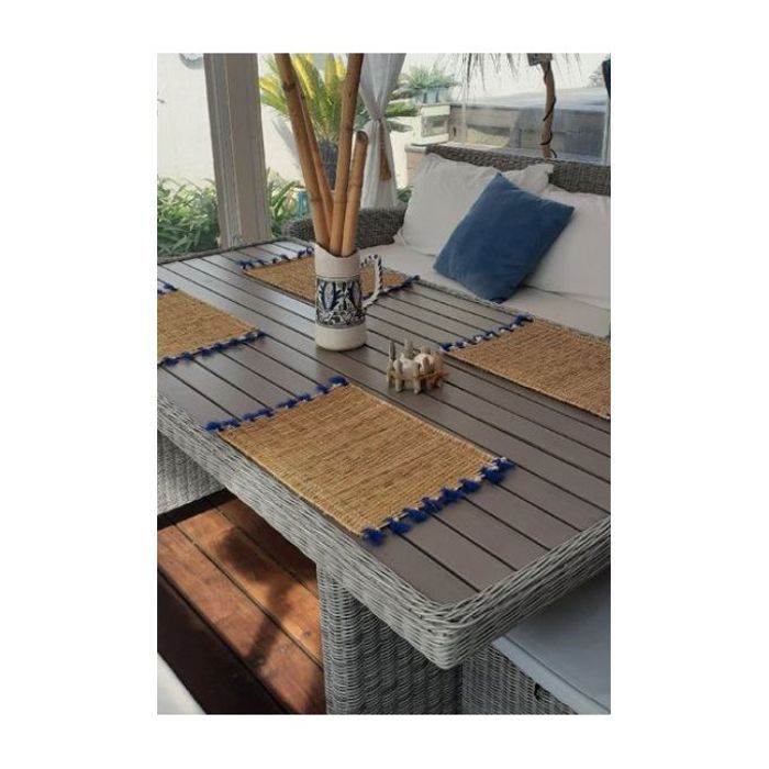 Lot de 2 Sets de Table Marocains à Pompons Bleu - Style Bohème Chic