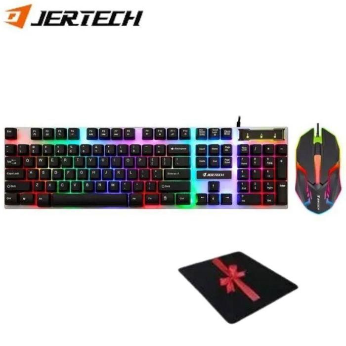 Jertech Clavier Gamer Gaming lumineux Multi LED KM170 avec souris + Tapis offert