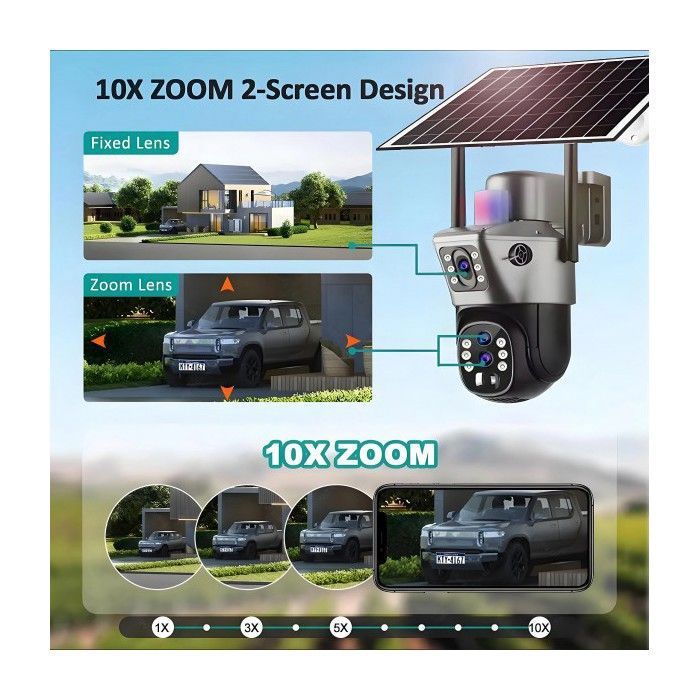 Caméra de surveillance 4G extérieure sans fil, avec panneau solaire et audio PIR, carte SIM