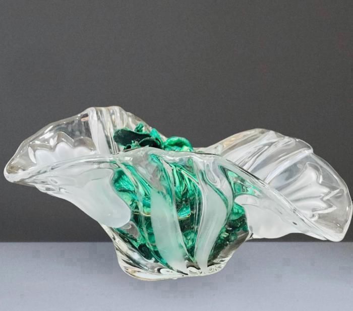 Bonbonnière en verre trompé - Élégante - Fleur - Vert et Transparent - Décorative - Pratique