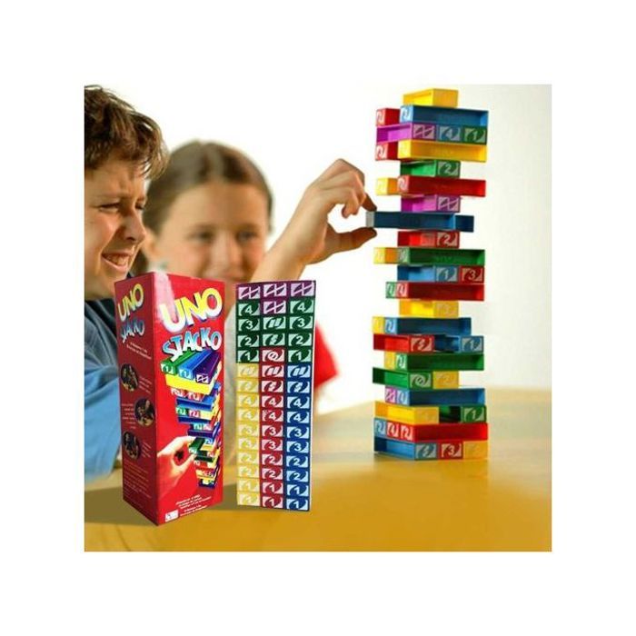 Uno Stacko Jenga : Jeu d’Adresse et d’Empilage pour Toute la Famille !