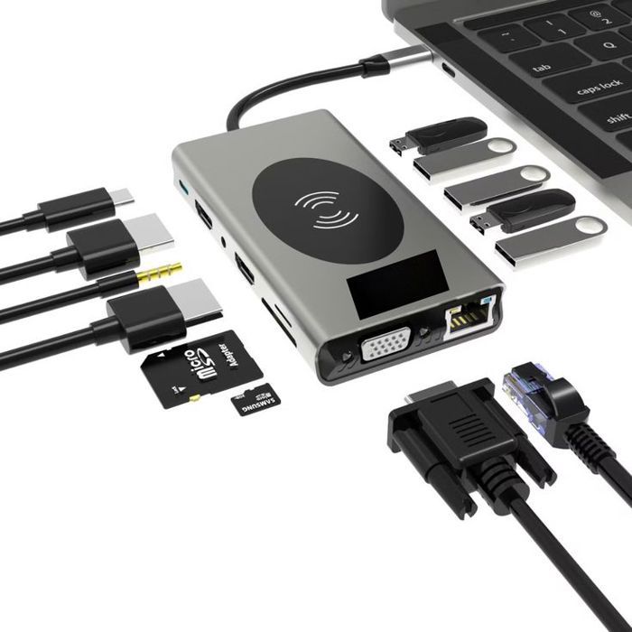 Adaptateur HUB 14 in 1 Type C vers HDMI VGA SD TF RJ45 Pd Audio3.5 10 W USB3.0