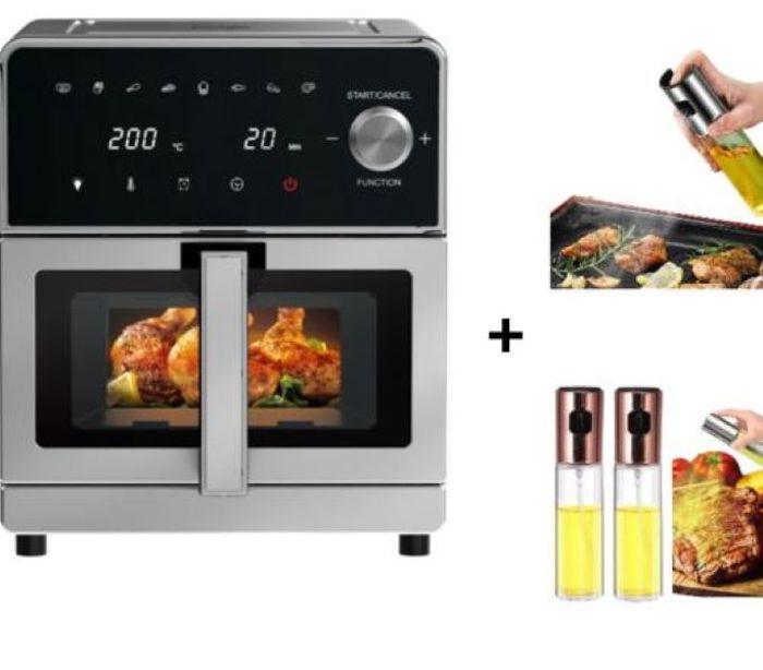 Air Fryer 8L + 2 Huiliers Offerts - Design Élégant en Acier Inoxydable, Compacte, Durable, Panneau Tactile Multifonction,