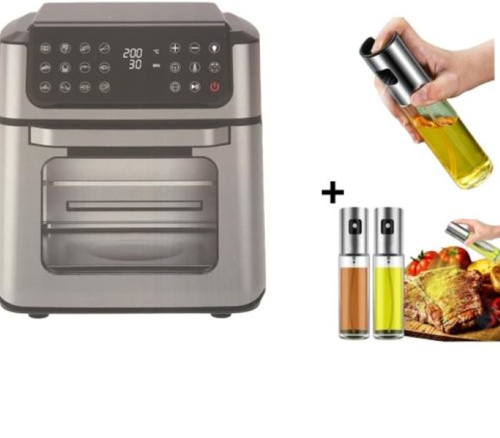 Air Fryer 12L  + 2 Huiliers Offerts, Design Élégant en Acier Inoxydable, Compacte, Durable et Panneau Tactile Multifonction.