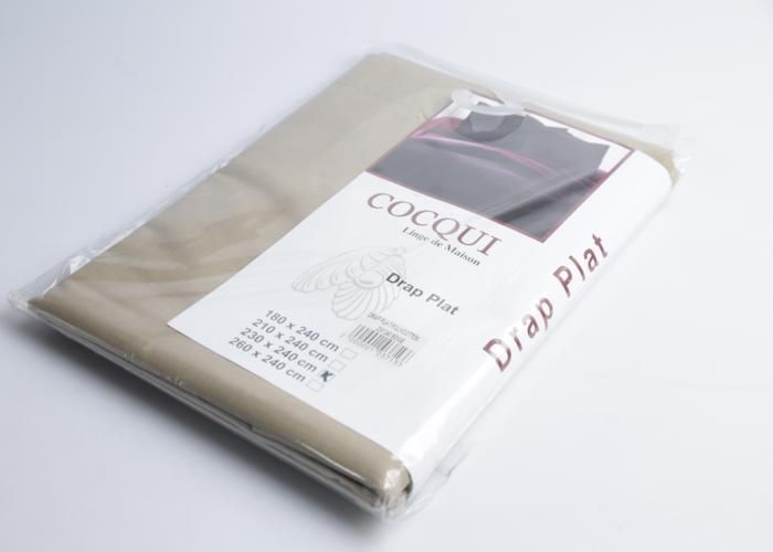 Drap plat - COCQUI - 230x240 cm - Polycoton - Beige - Lavable en machine