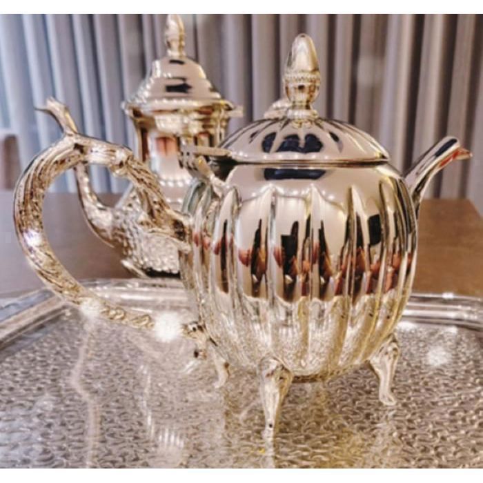 Théière - Artisanale - Fès - Laiton nickelé - Grande taille - 6 à 8 verres