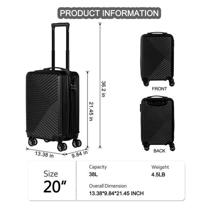 Valise de Voyage Petite Taille -39 Litres - ABS Rigide - Cadenas à Code - Noir