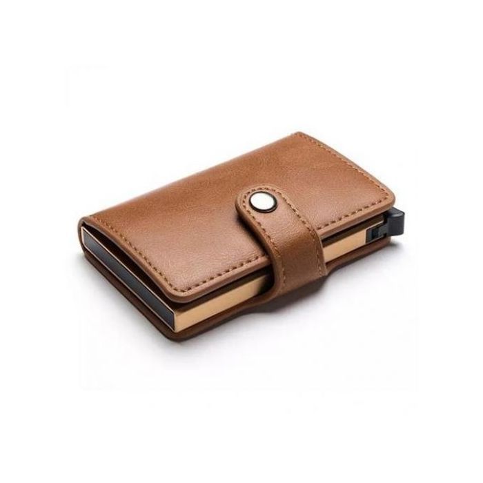 Portefeuille Miniwallet - Anti Détournement de Données des Cartes RFID - Marron