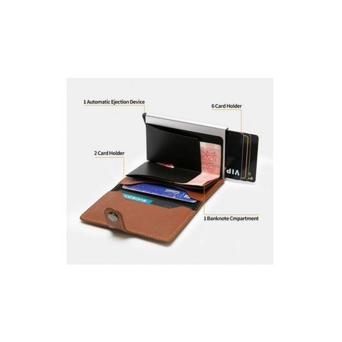 Portefeuille avec Protection RFID Anti-Piratage - Marron - Cuir