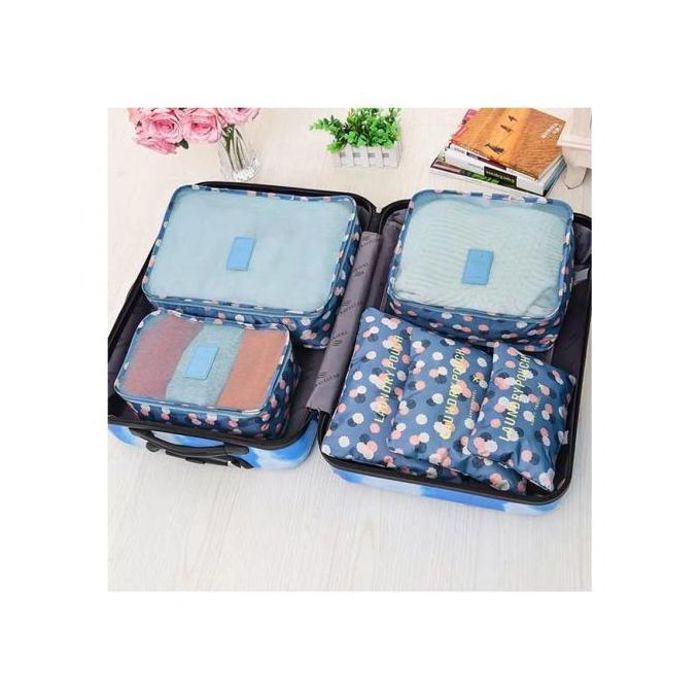 Ensemble de 6 Sacs de Rangement de Voyage, Bleu, Tissu Oxford