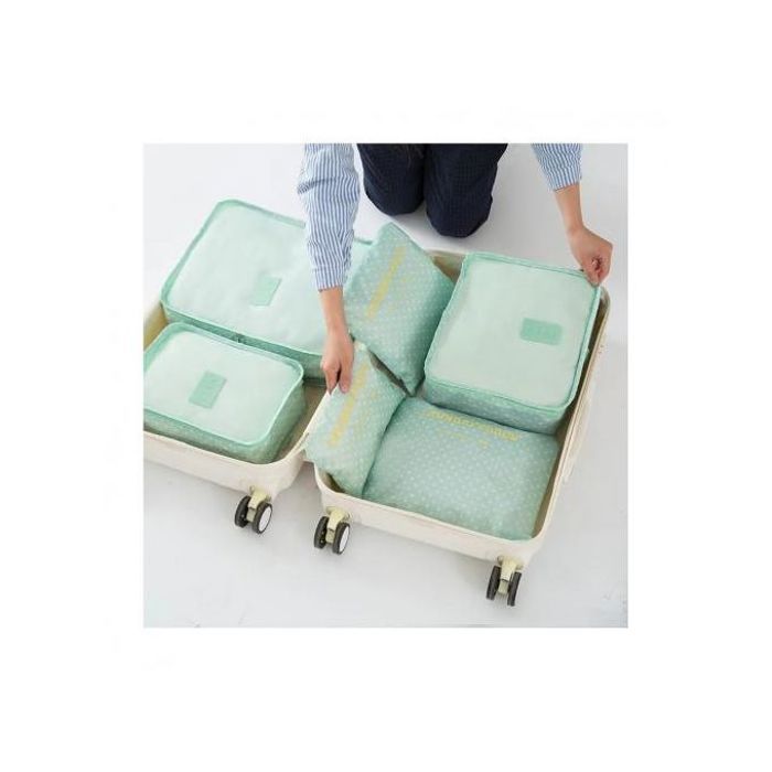 Ensemble 6 pièces d'organisateurs de voyage - Tissu Oxford Imperméable - Vert