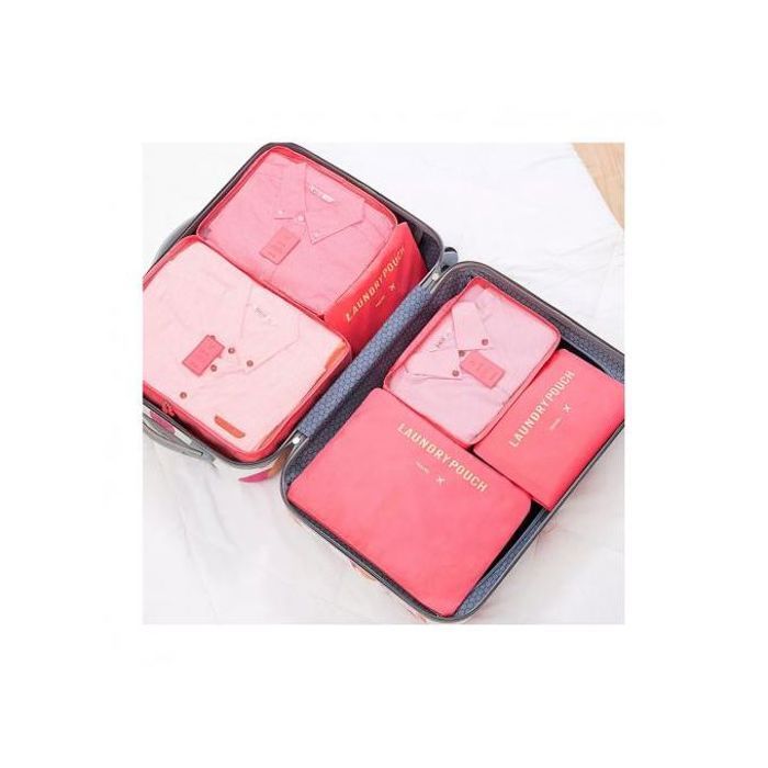 Ensemble 6 pièces d'organisateurs de voyage, Tissu Oxford Imperméable, Rose