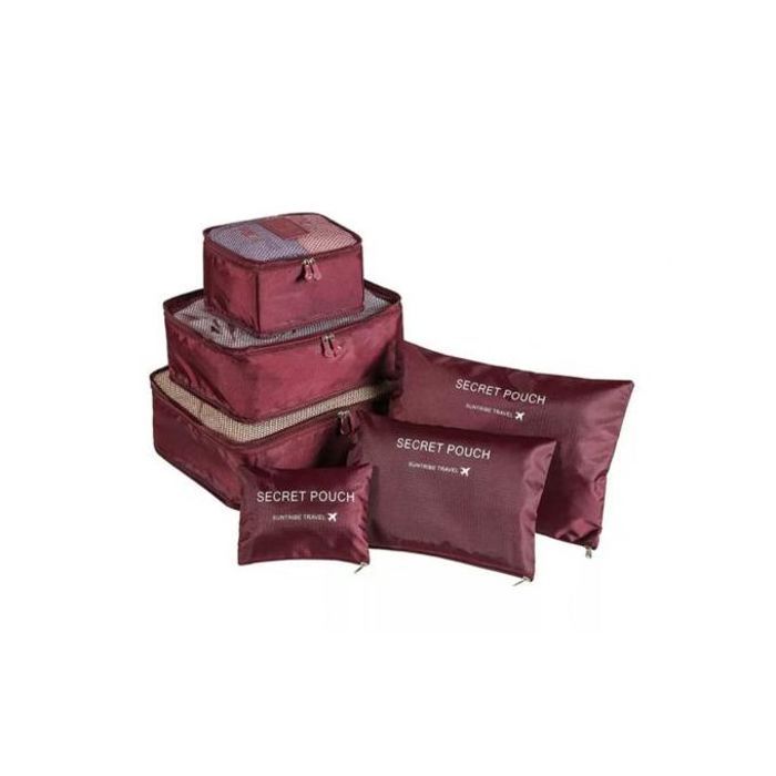 Ensemble 6 Pièces de Sacs de Rangement de Voyage - Rouge Vin
