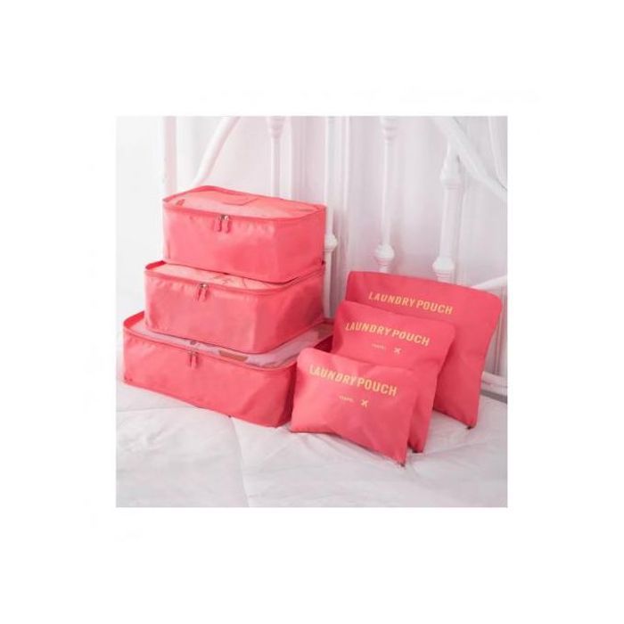 Ensemble de 6 Sacs de Rangement de Voyage, Rose, Tissu Oxford