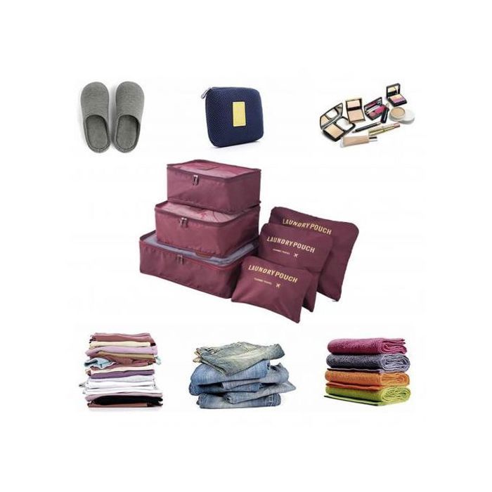 Ensemble 6 pièces Organisateurs de Bagages de Voyage - Grenat - NV