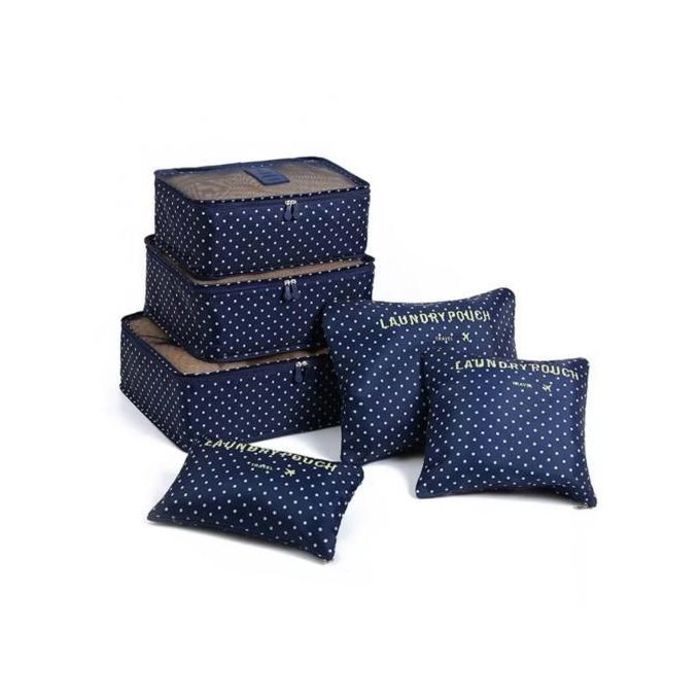 Ensemble Organisateurs de Bagages 6 pièces - Bleu Clair - Bleu et Blanc