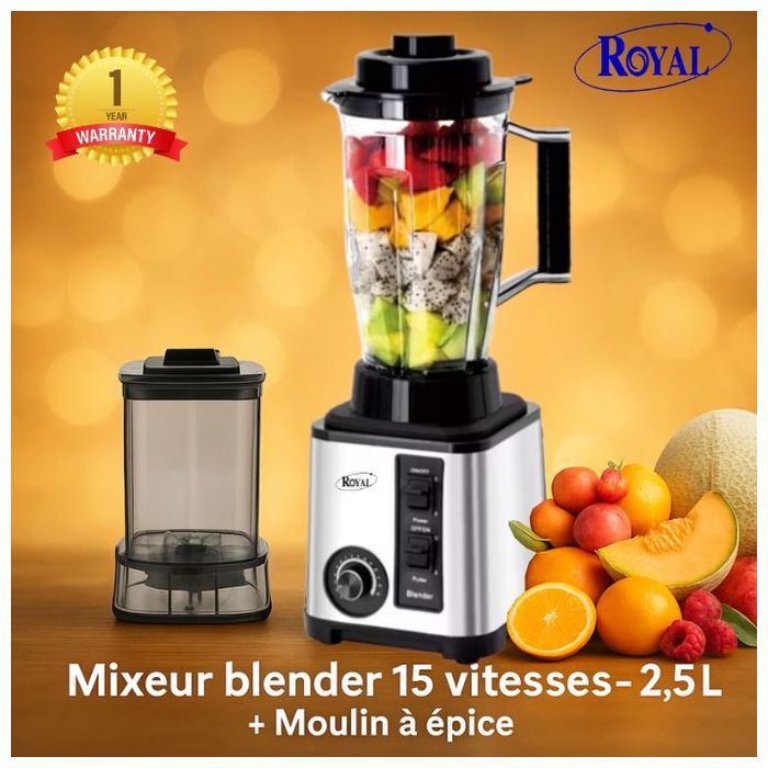 Mixeur Blender - Royal - BL 2524 - 15 Vitesses - 2,5L - Moulin à Épice