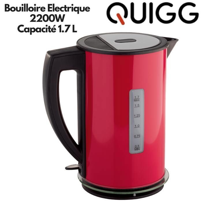 Bouilloire Électrique - QUIGG - 1.7 L - 2200W - Système sans fil - Anti-calcaire