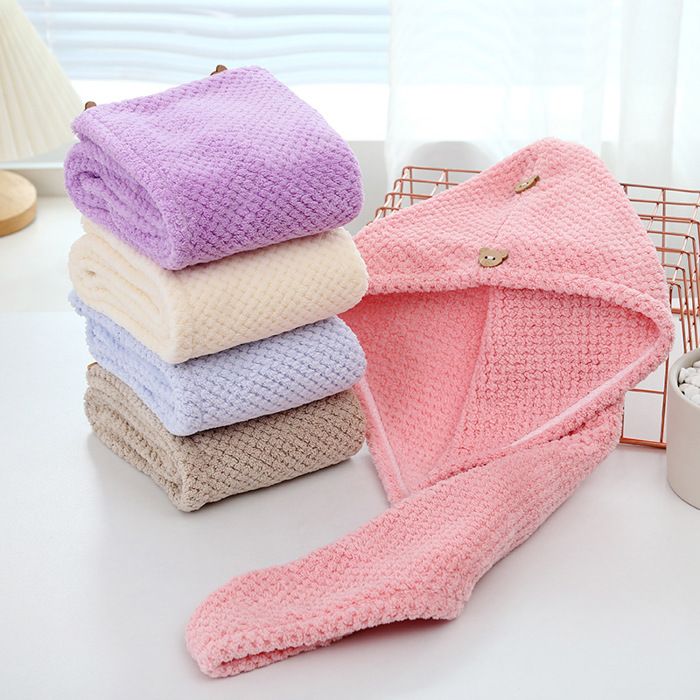 Bonnet de bain en velours pour femmes, serviette pour cheveux secs, bandeau de sauna, grille d'ananas  (Couleur aléatoire)