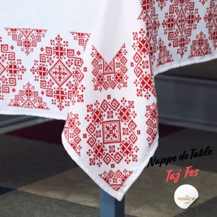 Nappe de Table - DWIRTY - Taj Fès - 140x200 cm - Rouge - Motifs marocains authentiques