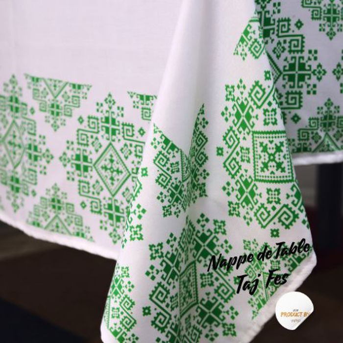 Nappe de Table - DWIRTY - Taj Fès - 140x200 cm - Vert - Motifs marocains authentiques