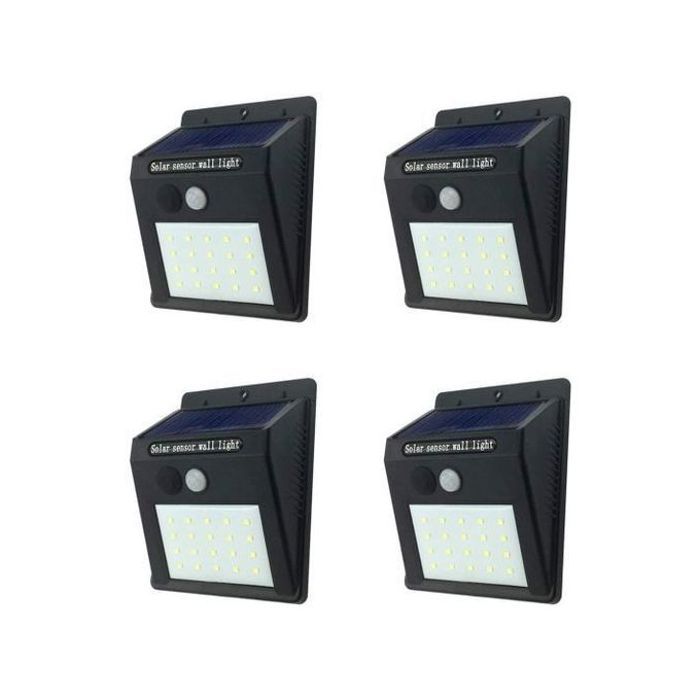 Pack de 4 Lampes Solaires LED - 20 LED - Extérieur - Jardin - Noir