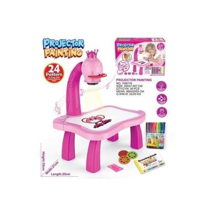 Table de Peinture pour Enfants - Projecteur LED - Rose