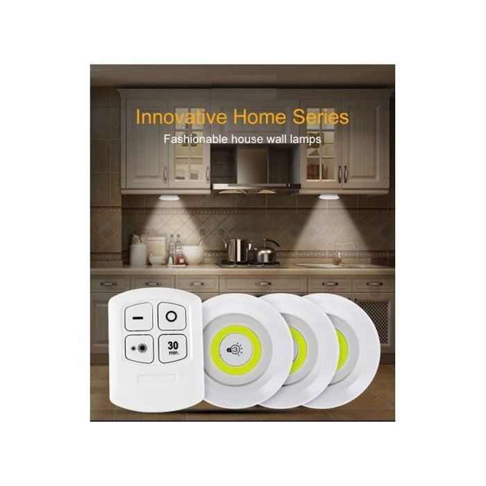 Pack de 3 Lampes LED COB - Sans Fil - Armoire - Télécommande