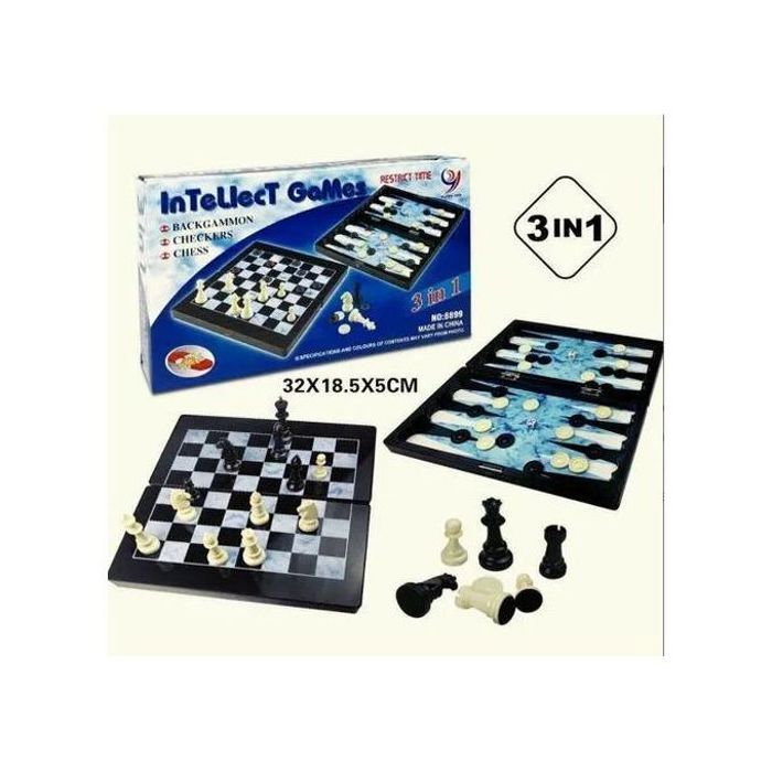 Jeu d'Échecs, Dames et Backgammon 3 en 1 - Jeu d'Intelligence Magnétique