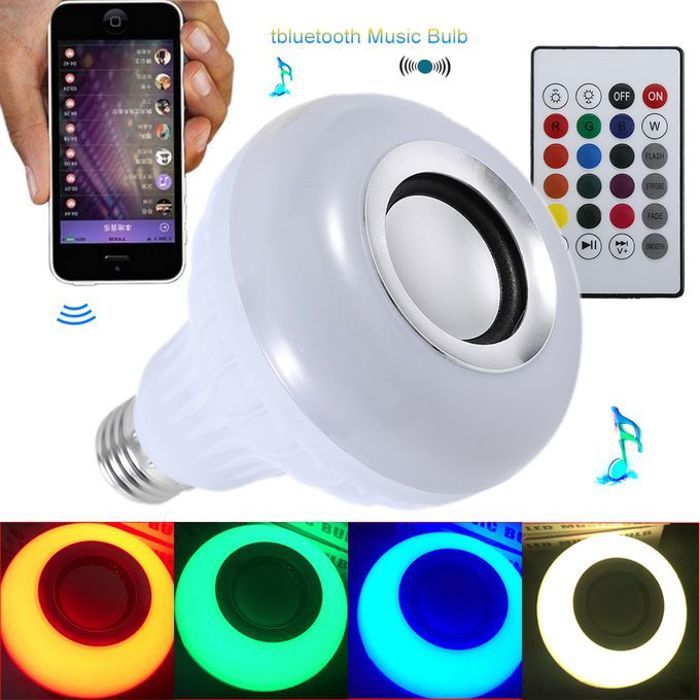 Ampoule LED Musicale Bluetooth 12W - E27, Haut-Parleur, Télécommande