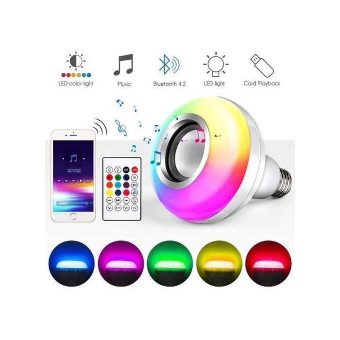 Ampoule LED avec Haut-Parleur Bluetooth - Changement de Couleur RGB