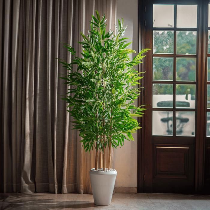 Plante artificielle - Bambou - Marron - Pot en polyester - Entretien facile - Style contemporain