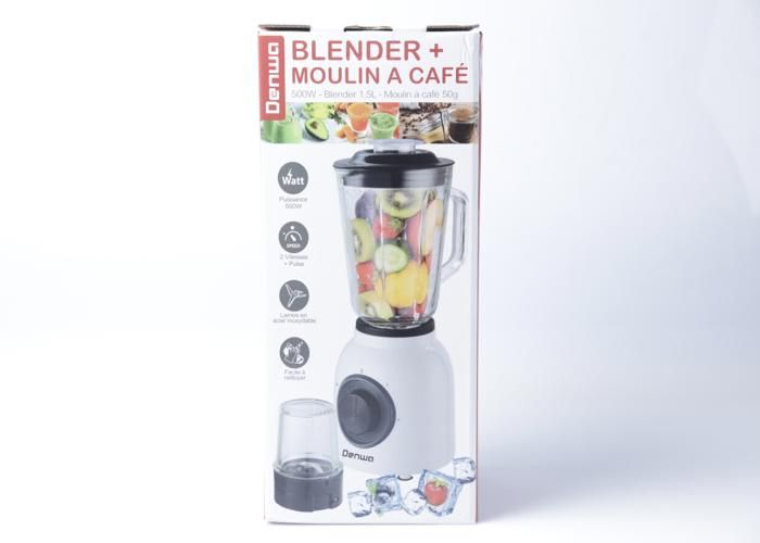 Blender Bol en Verre BL424CB – 1.5L, 500W + Moulin Denwa