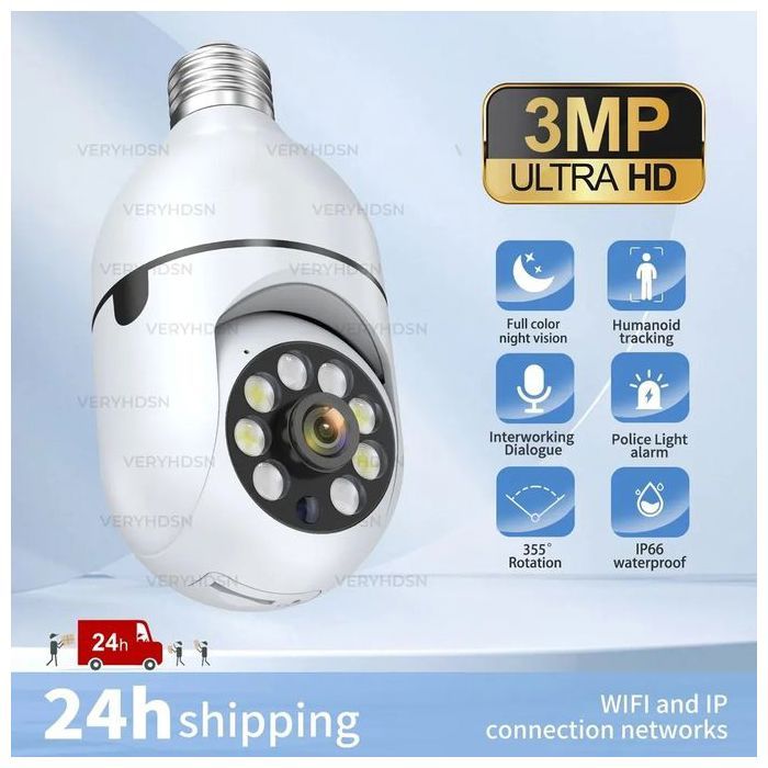 Caméra IP - HD - Wifi - Vision nocturne - Suivi intelligent - 355° champ de vision