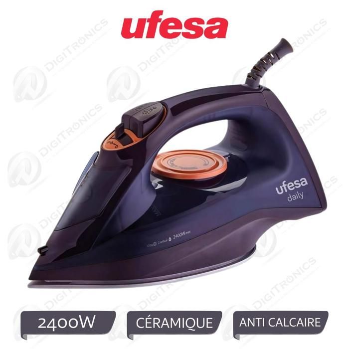 UFESA Fer a Repasser Vapeur 2 Système 2400W 280ml - Semelle céramique - Repassege vertical - Câble de 1,9m - Anti-goutte
