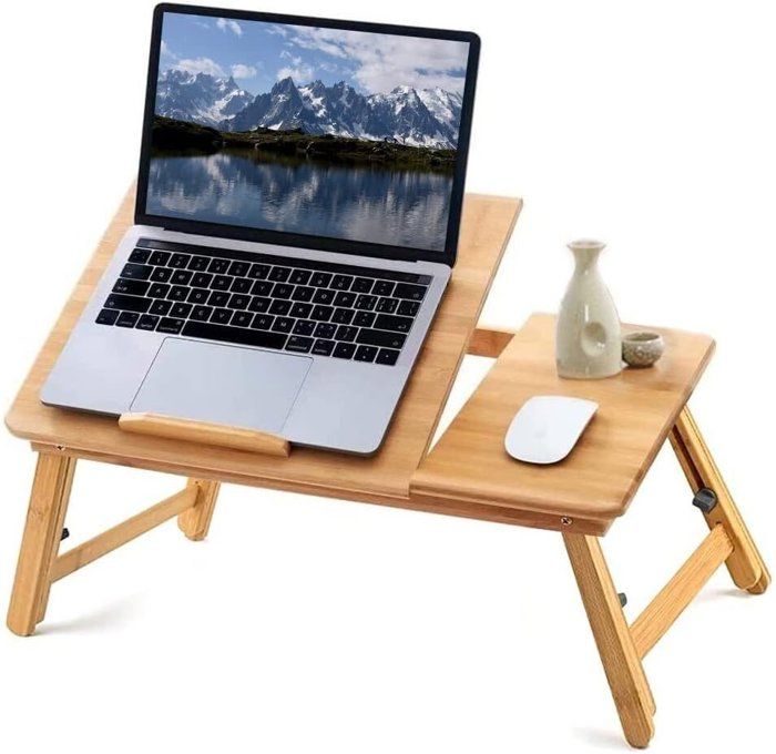 SUPPORT PC PORTABLE TABLE DE LIT Pliable et Réglable, AVEC 2 Ventilateur de refroidissement EN BOIS NATUREL