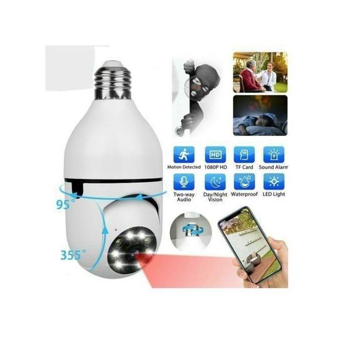 Caméra de Surveillance Ampoule E27, Wifi, 360°, Panoramique, 1080P