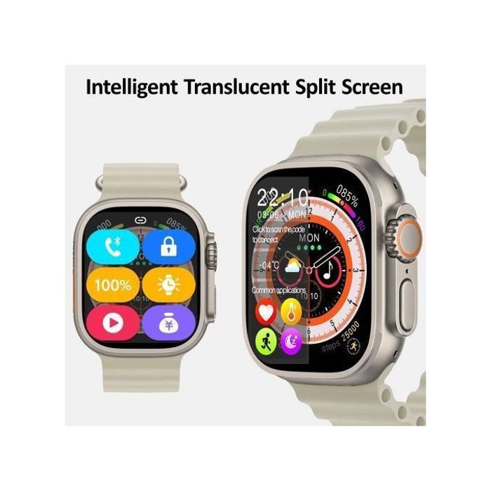 Smartwatch Ultra 8 - Écran HD, Étanche, Charge Sans Fil, Gris