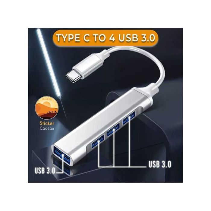 Hub USB 3.0 4 Ports avec Transfert Haute Vitesse 5Gbps, Gris