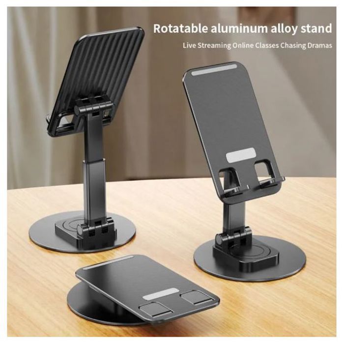 Support de Téléphone Portable de Bureau Pliable - Rotation 360° - Aluminium