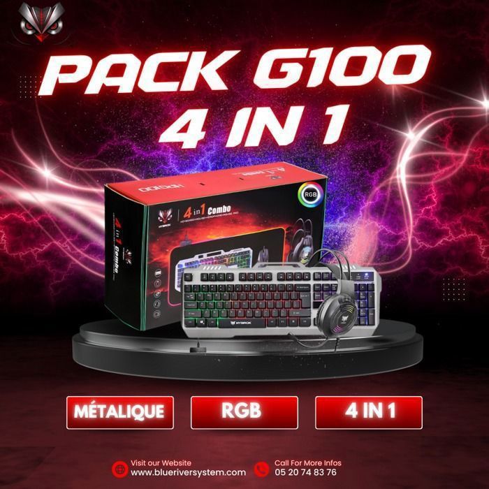 Pack Gaming - HYBROK - HPG100 - Clavier rétroéclairé - Souris 6400 DPI - Casque stéréo RGB