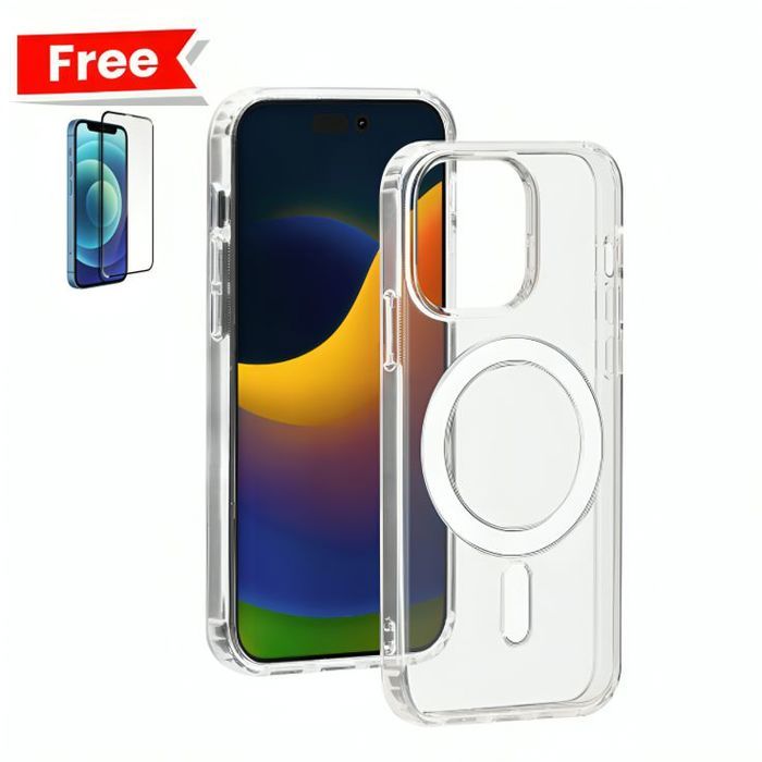 Coque iPhone 14 PRO Magnétique Crystal Clear Transparente compatible avec MagSafe + Incassable Normal Gratuit