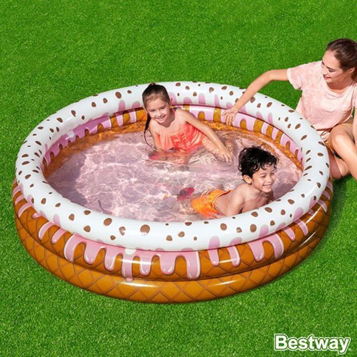 Piscine Gonflable - SUNDAE FUNDAY - Kiddie - 1.60m - Motif Crème Glacée - 3 Anneaux