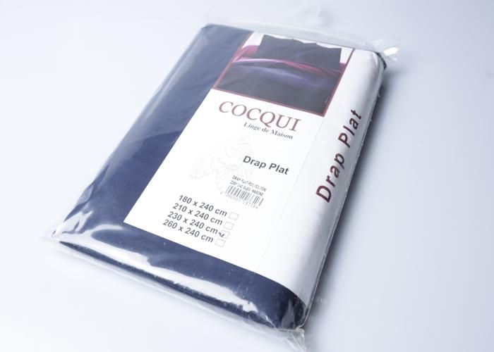 Drap plat - Polycotton - 230 x 240 cm - Bleu marine - Entretien facile