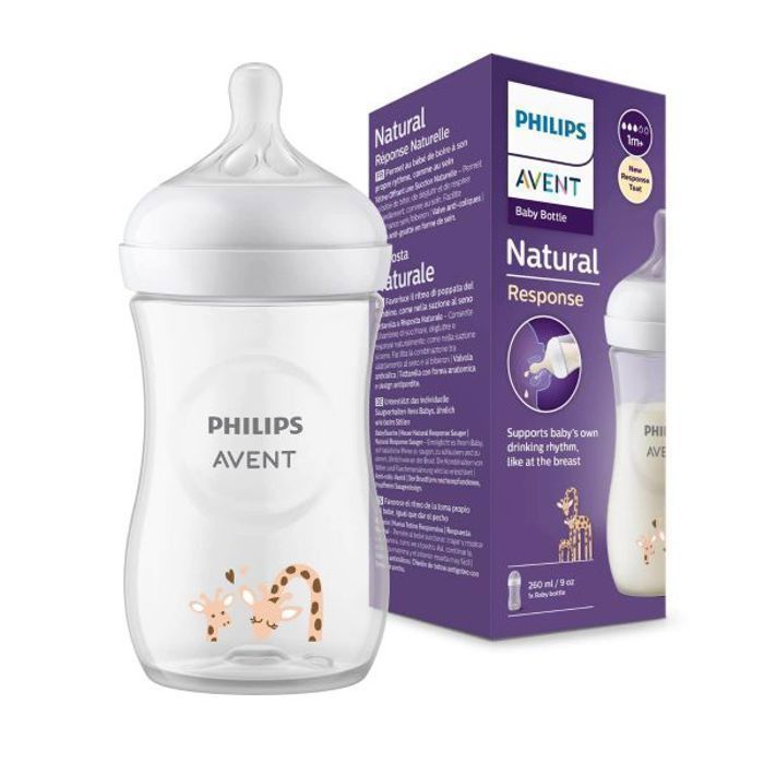 Avent Natural Biberon din plastic Deco Girafe +1 luni cu debit 3 - 260 ml