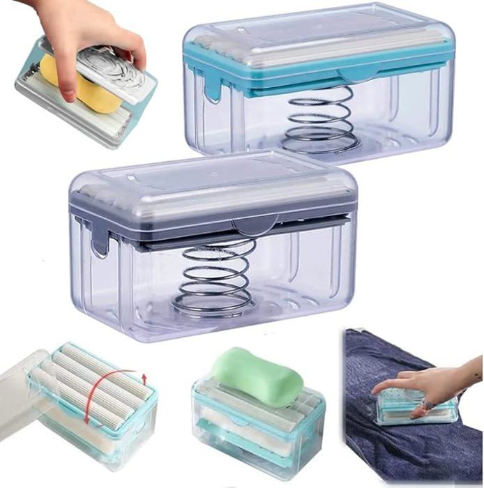 Porte-savon multifonctionnel - KEMU - Rouleaux - Gris - Plastique - Égouttoir