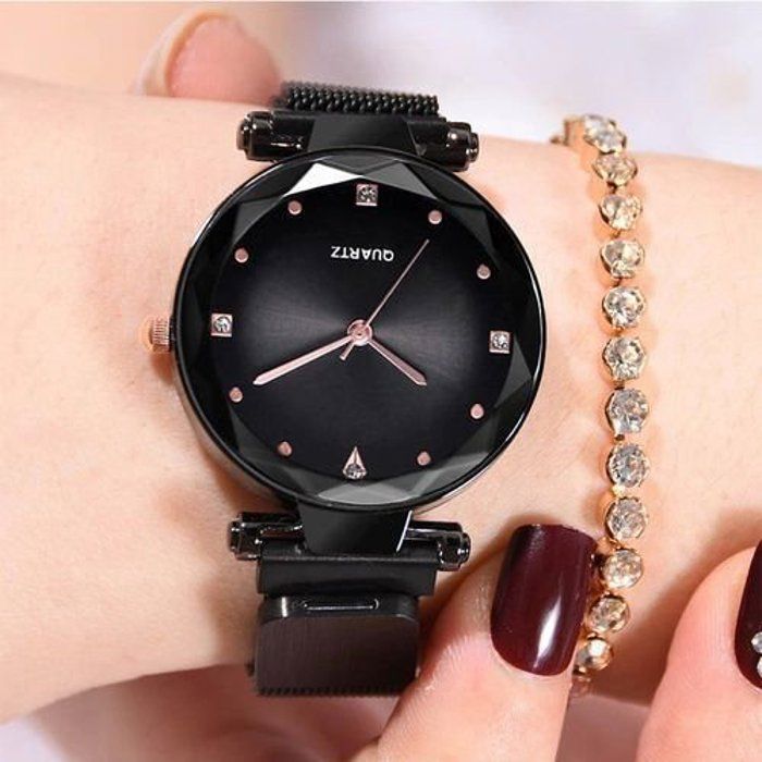 Montre - Luxe - Ajustable - Bracelet Magnétique Noir - Mécanique - Femme